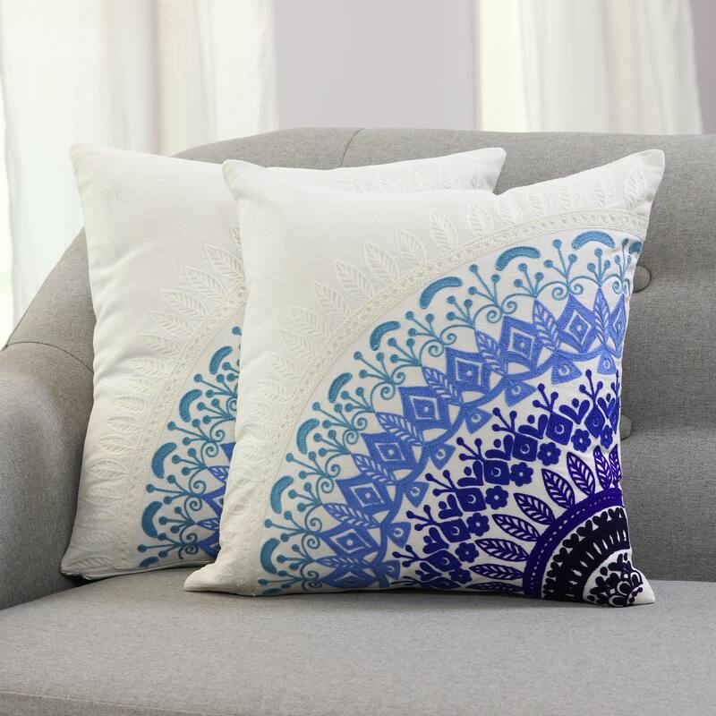 Novica Handmade Divine Orchard In Blue Cotton Cushion Covers (Pair)