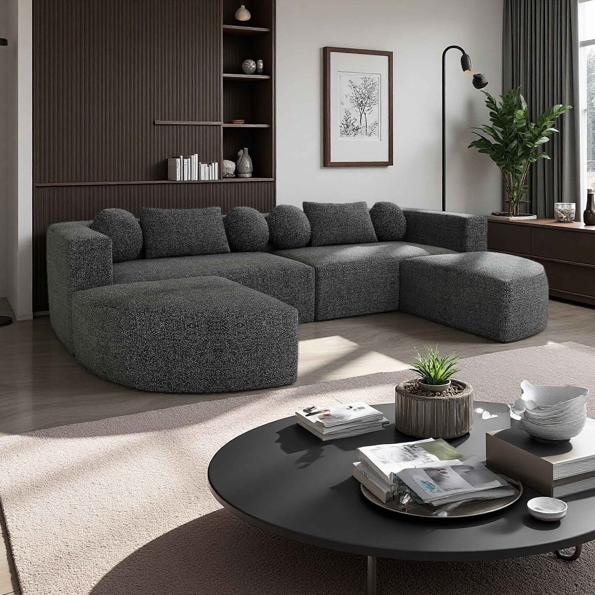 114.9" Boucle Modular 6-Seat Sectional Sofa with Curved Design & Deep Seating