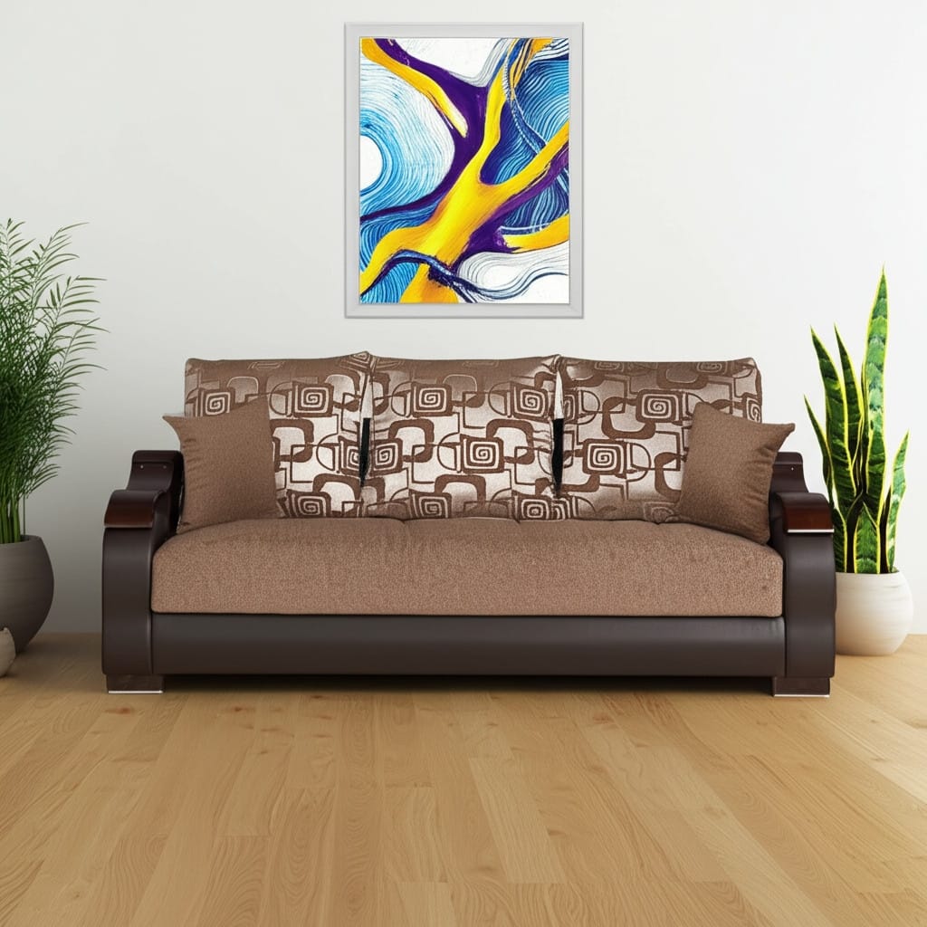 HomeRoots 87" Brown Chenille Convertible Futon Sleeper Sofa And Toss Pillows With Storage