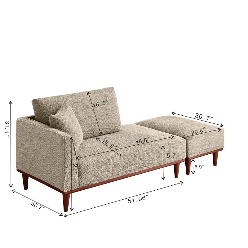 Upholstered Chaise Lounge and Stool for Living Room Bedroom, Quick assembly and maintenance Round wooden legs