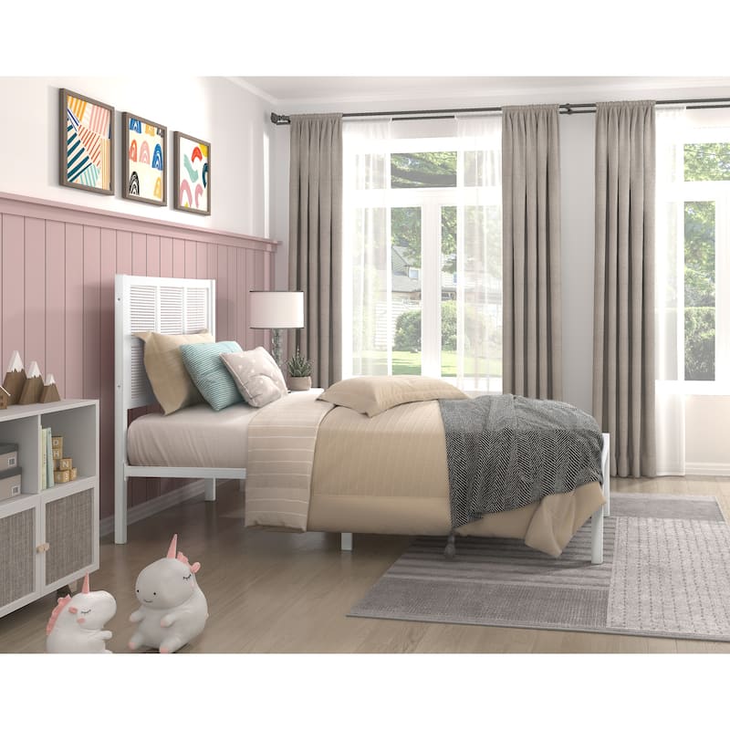 Twin Size Metal Platform Bed with Coastal Style and Bed-in-a-Box Design