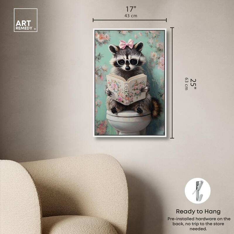 Petite Floral Toilet Raccoon Canvas by Art Remedy