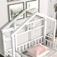 preview thumbnail 5 of 15, Twin Size House-Style Headboard Floor Bed with Fence Guardrails and Cushion Stand - Stylish and Safe