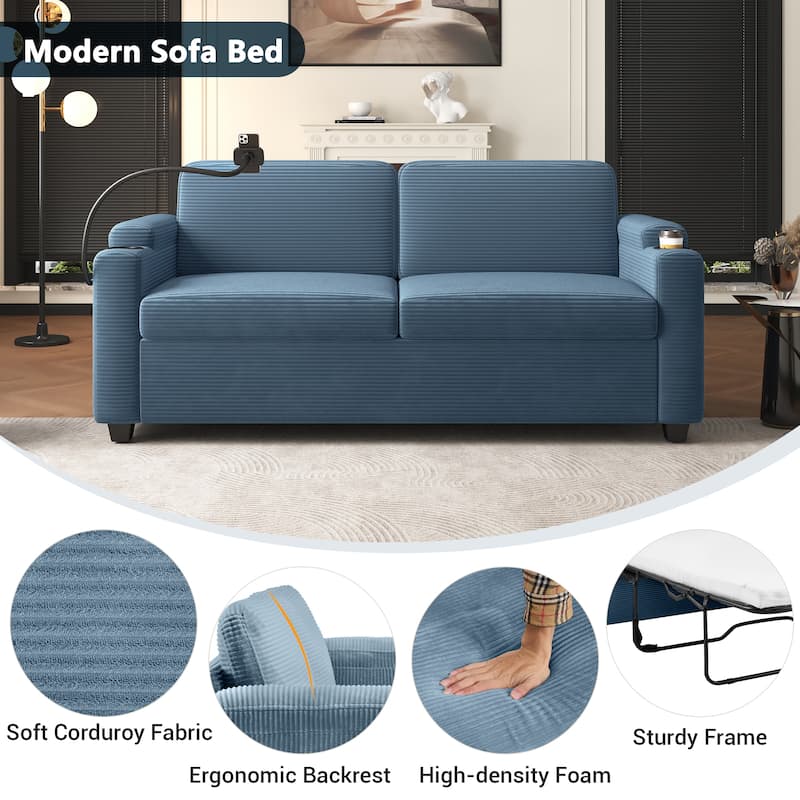 GDFStudio Emily Multifunctional Convertible Corduroy Sleeper Sofa for Small Spaces