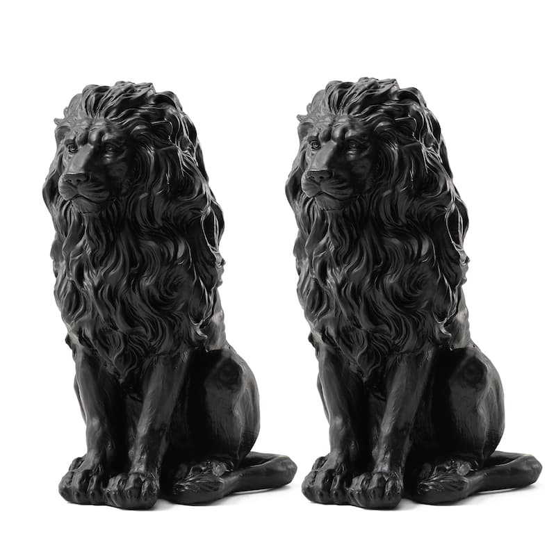 Glitzhome Set of 2 MGO Majestic Sitting Guardian Lion Statues Porch Sculpture Outdoor Indoor