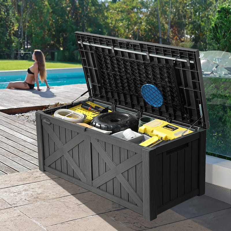120 Gallons Water Resistant Resin Lockable Deck Box - dark grey