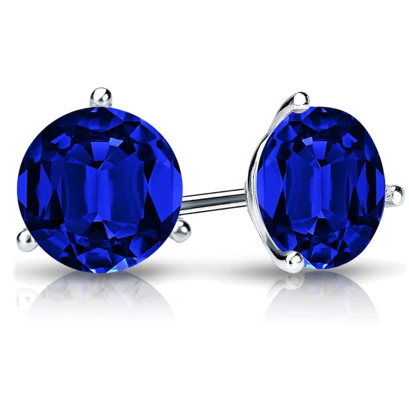Auriya 14k Gold Lab Grown Gemstone Blue Sapphire Stud Earrings Round 0.25 to 5.00 ct. tw. 3-Prong Martini Screw-Back