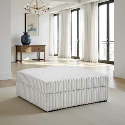 Peno Accent Ottoman, 51 Inch Square, Light Gray Jumbo Cord Polyester
