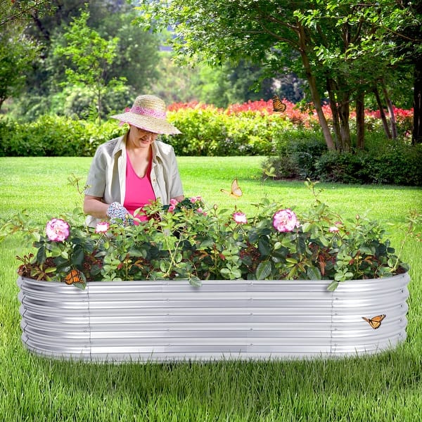 Aoodor Metal Raised Garden Bed - 42''(L) x 24''(W) x 17''(H) - Outdoor Garden Planter Box- Beige (Set of 2) - - 38195226