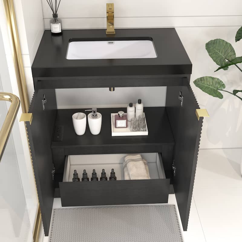 Milano 30" Freestanding Bathroom Vanity with Black Acrylic Sink