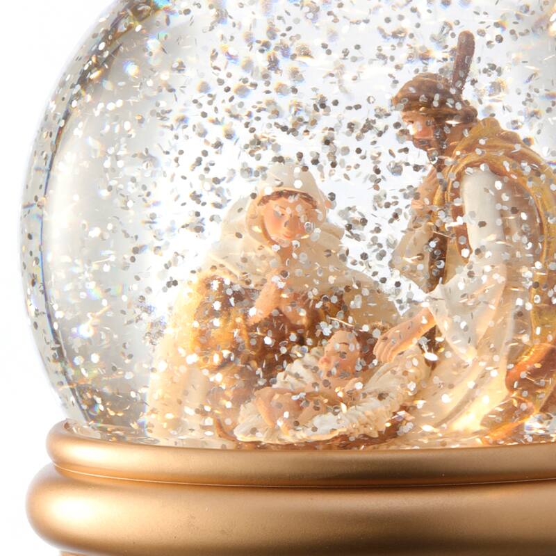 11" Nativity Pedastal Globe LED Battery Timer USB Plug-in