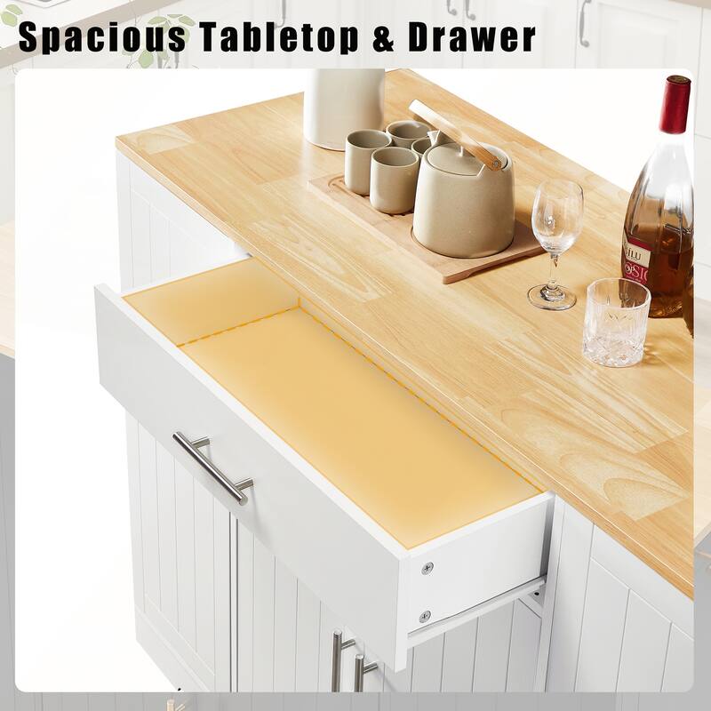 53inch Kitchen Storage Islands with Drawers and Trash Can Storage