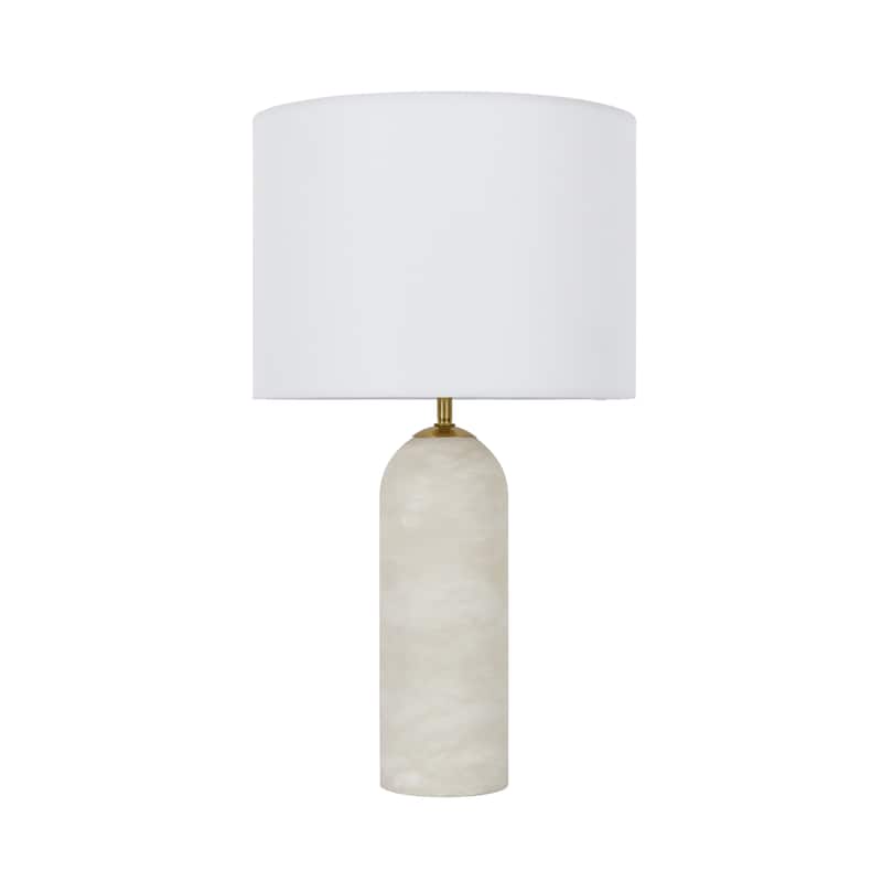 Beacon Lighting Firma Table Lamp in Alabaster with White Linen Shade - White