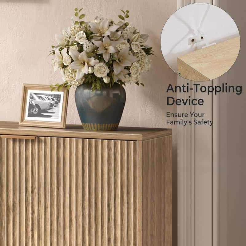 47.2''W Shoe Storage Cabinet for Entryway with 4 Flip Drawers, Fluted Slim Shoe Cabinet for Foyer, Hallway
