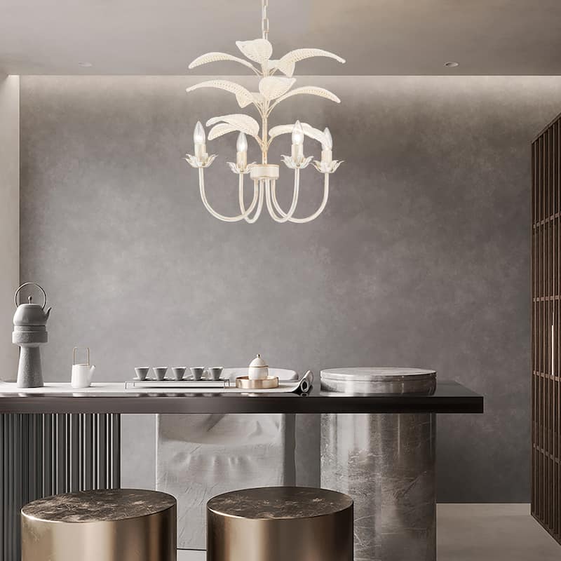 Lana 4-Light Brushed White Modern Coastal Mini Chandelier - 19 In. Wide