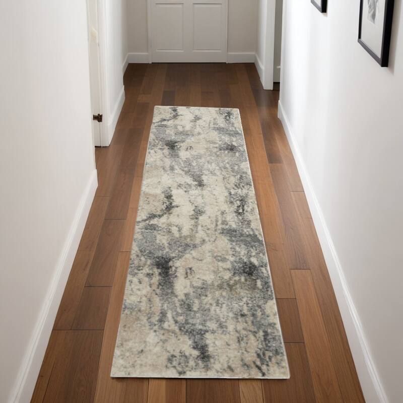 Fira Distressed Abstract Modern Stain Resistant Area Rug By HomeRoots - 90' X '26' X '0.75 - 90' X '26' X '0.75 - Cream - Runner