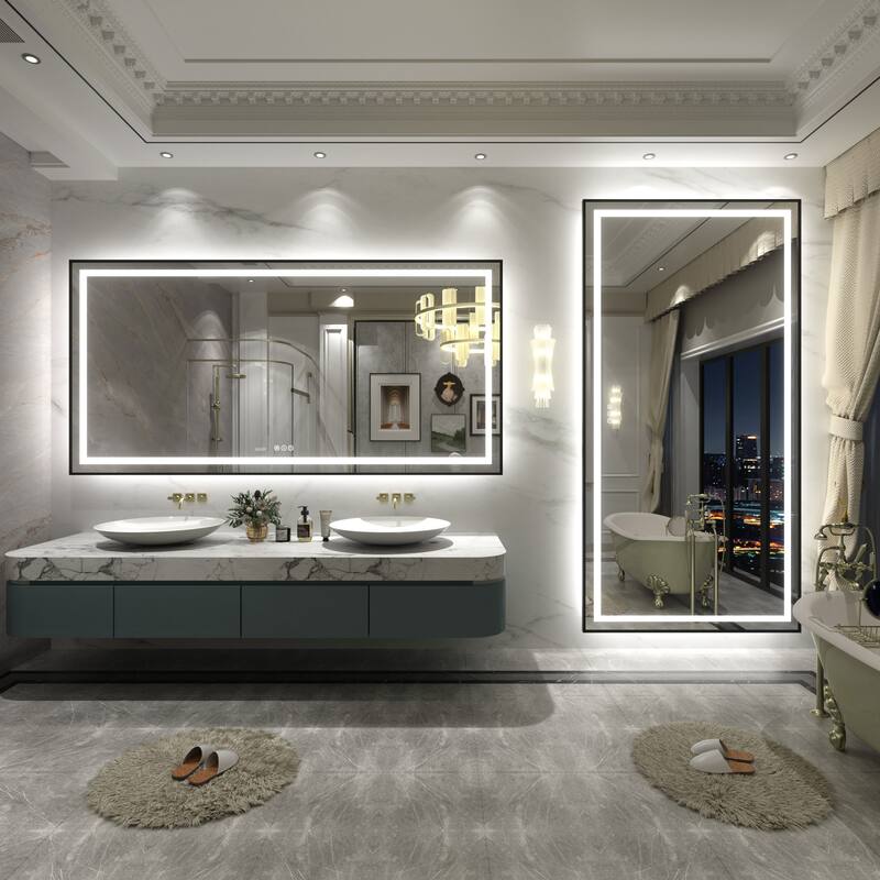 Black Metal Framed LED Front Light and Backlit Anti-Fog Wall Bathroom/ Vanity Mirror