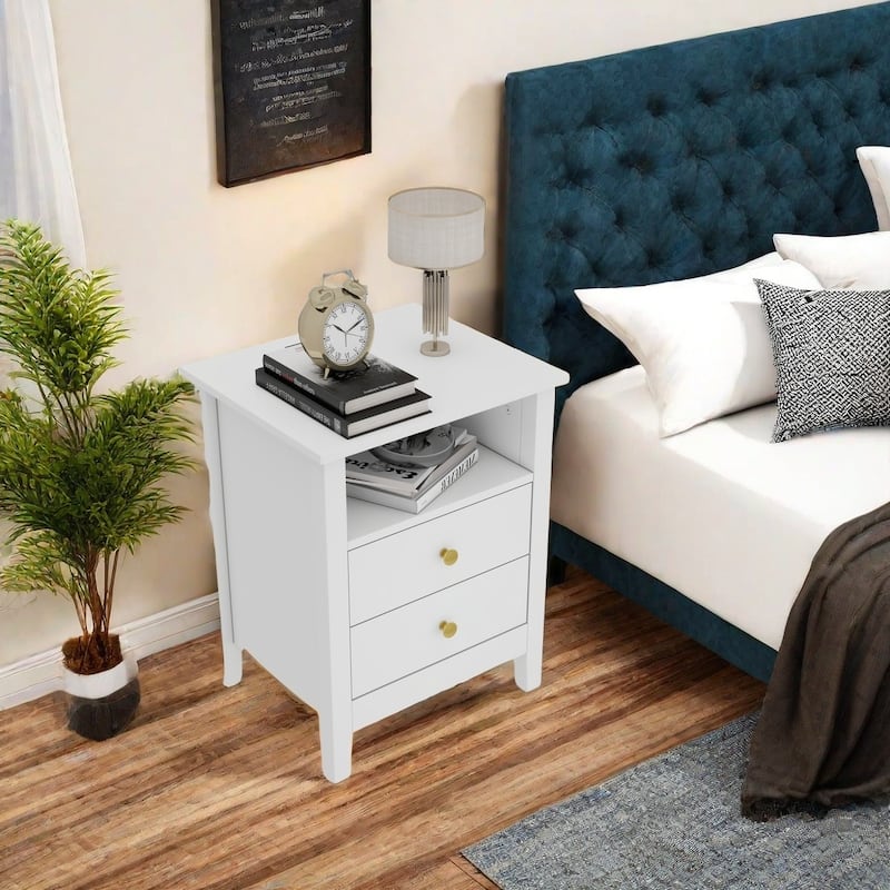Moasis Modern Set of 2 Nightstands with Charging Station & USB Ports Bedside Bed Tables