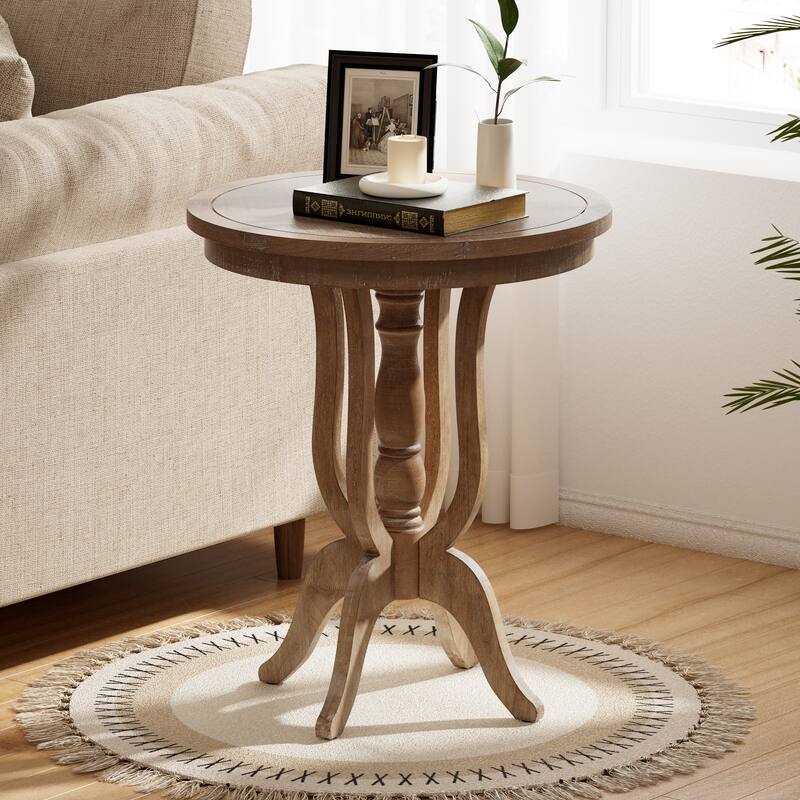 COZAYH Rustic Farmhouse End Table, Natural Top Side Table for Family, Dinning or Living Room, Handcrafted Finish, Modern