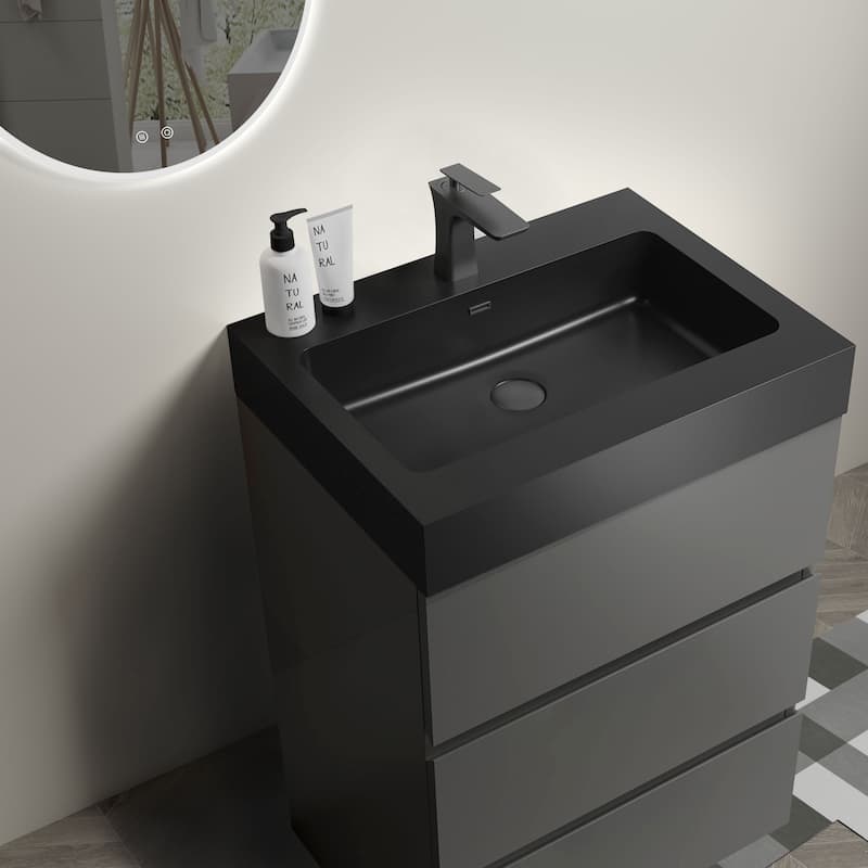 24"Bathroom Vanity with Sink, Large Storage Freestanding Bathroom Vanity, One-Piece Black Sink Basin without Drain and Faucet