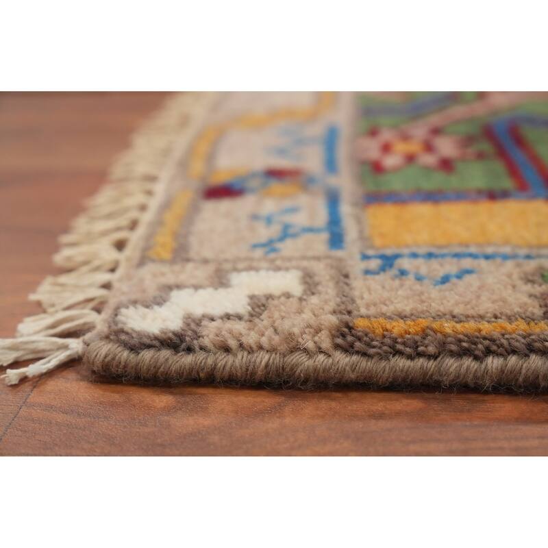 Hand Knotted Oriental 100% Wool Carpet Traditional Geometric Oranges & Rust Kazak Runner Rug - 7' 9'' X 2' 5''