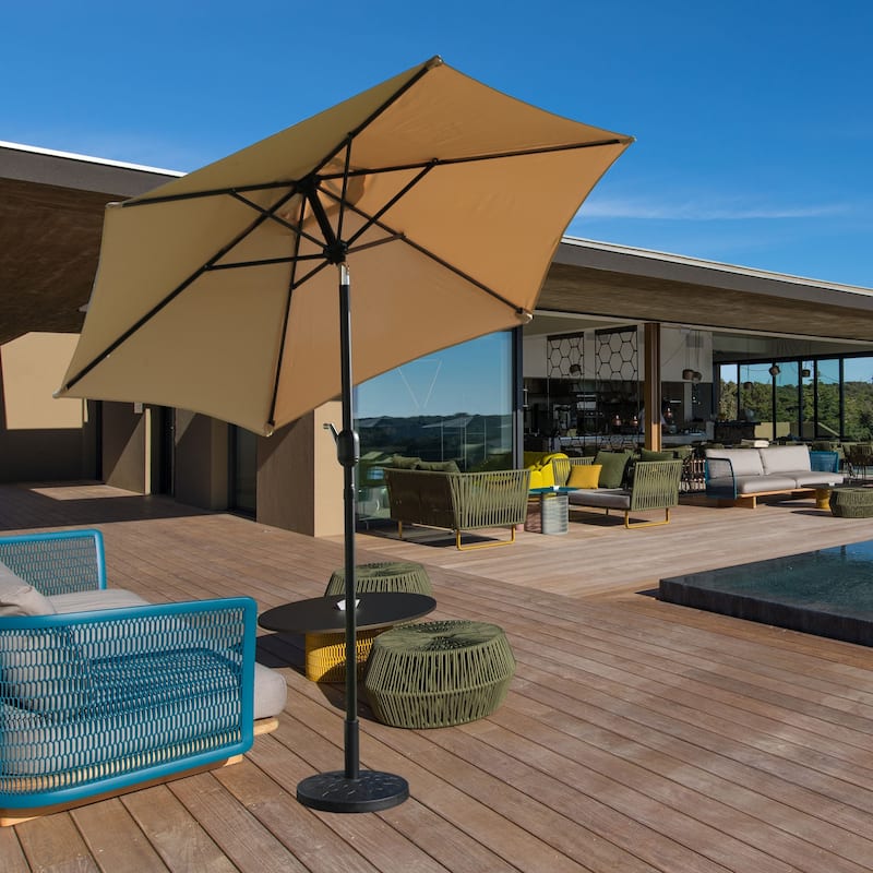 Davee 7.5 Ft Outdoor Patio Market Umbrella with Base - Tan