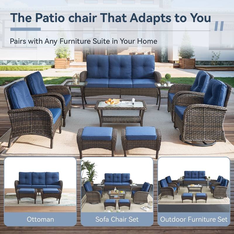 Gymojoy 3-Seat Outdoor Wicker Sofa with Professional Outdoor Cushions