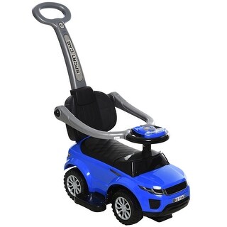 2-in-1 Ride-On Car Stroller for Kids with Real Steering, Music & Safety Footrest - Blue