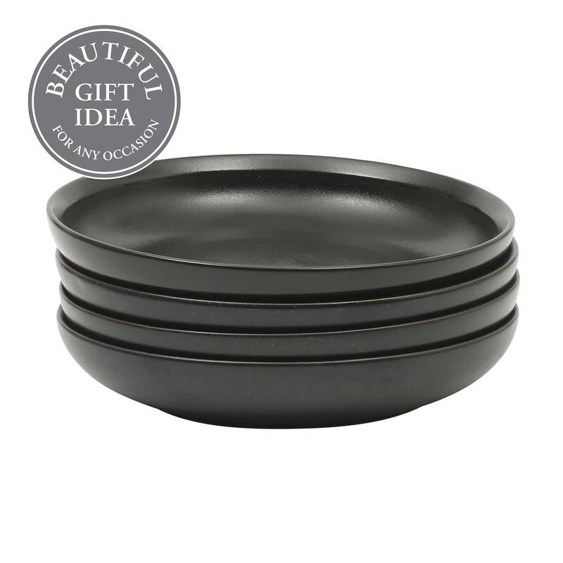 Gibson Elite Beckett 4-Piece Dinner Bowl Set - Reactive Glaze Stoneware - Shallow Pasta Bowls