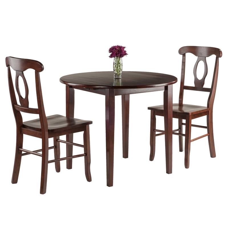 3 Piece Round Drop Leaf Table and Chair Set for Dining Area - 35.98 x 35.98 x 29.13 inches
