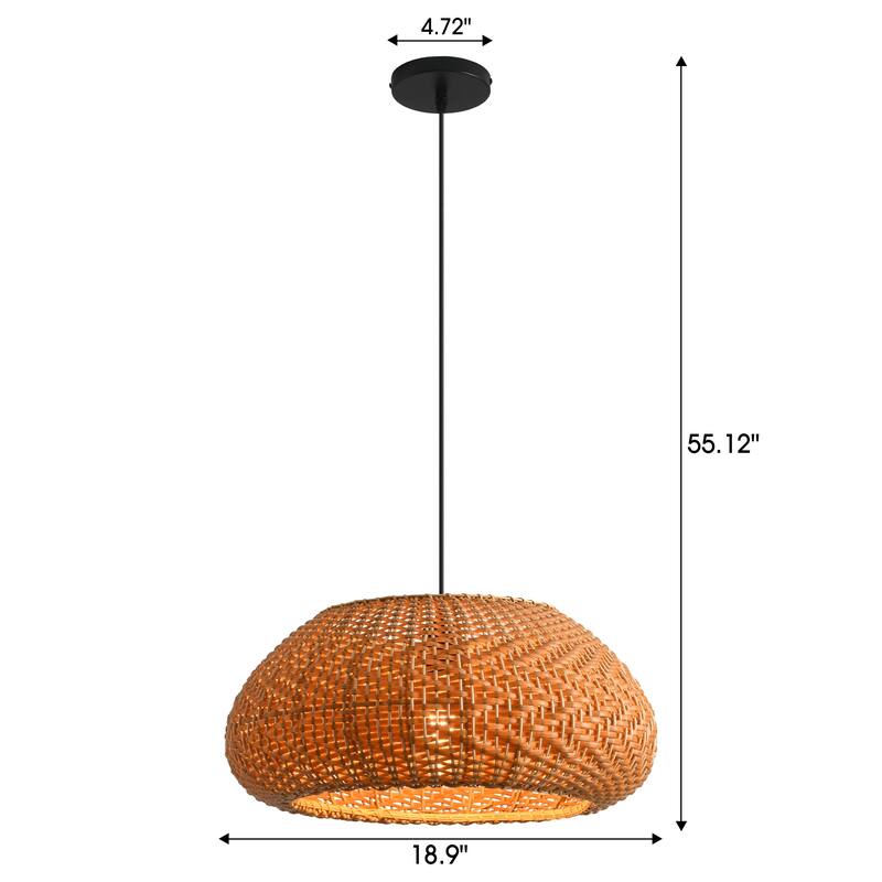 18.9" Bohemian Light Brown Handwoven Rattan Caged Pendant Light - 18.9" D x 18.9" W x 55.12" H