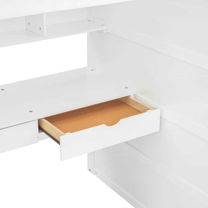 Twin Size Loft Bed with Desk, Wardrobes, 4 Drawers and 4 Shelves
