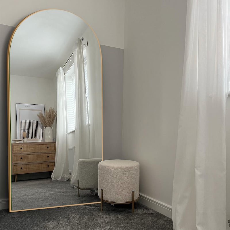 Classic Wood Arched Full Length Mirror with Stand, Floor Mirror - 70.55X31.55 - Antique Gold