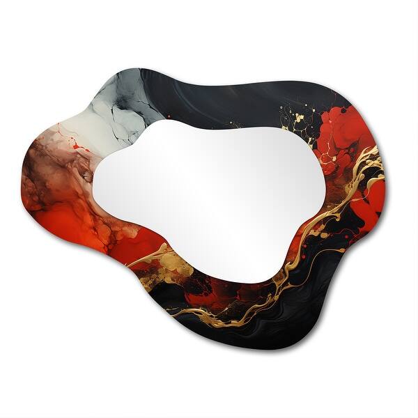 Red And Gold Marble Fire II - Irregular Abstract Painting Wall Mirror - Assymetrical Modern Unique Wall Mirror