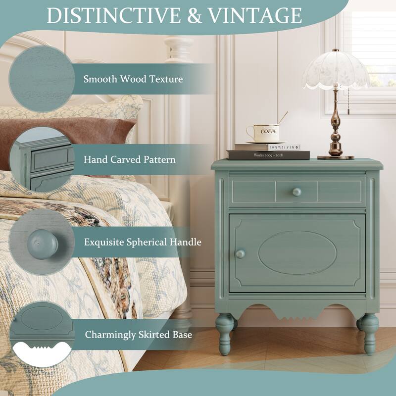 Christopher Knight Home - Marwood Carved Wood Nightstand with Soft-Close Slides and Gourd Legs