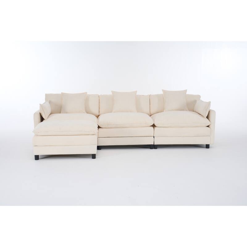 108" L-Shaped Sectional Sofa with Ottoman, 4-Seat Chenille Deep Seat Couch with Pillows, Modern Oversized Sofa for Living Room