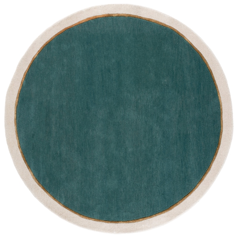 SAFAVIEH Handmade Fifth Avenue Abla Border Design Wool Rug - 6' Round - Teal