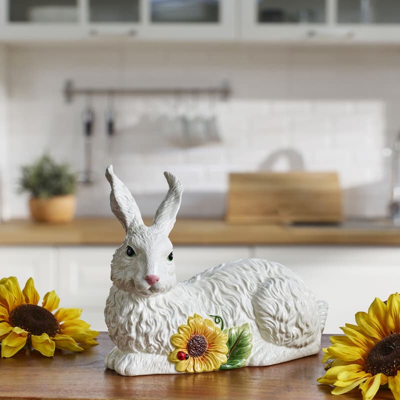 Fitz and Floyd Sunflower Rabbits Resting Figurine, 9.75 Inch