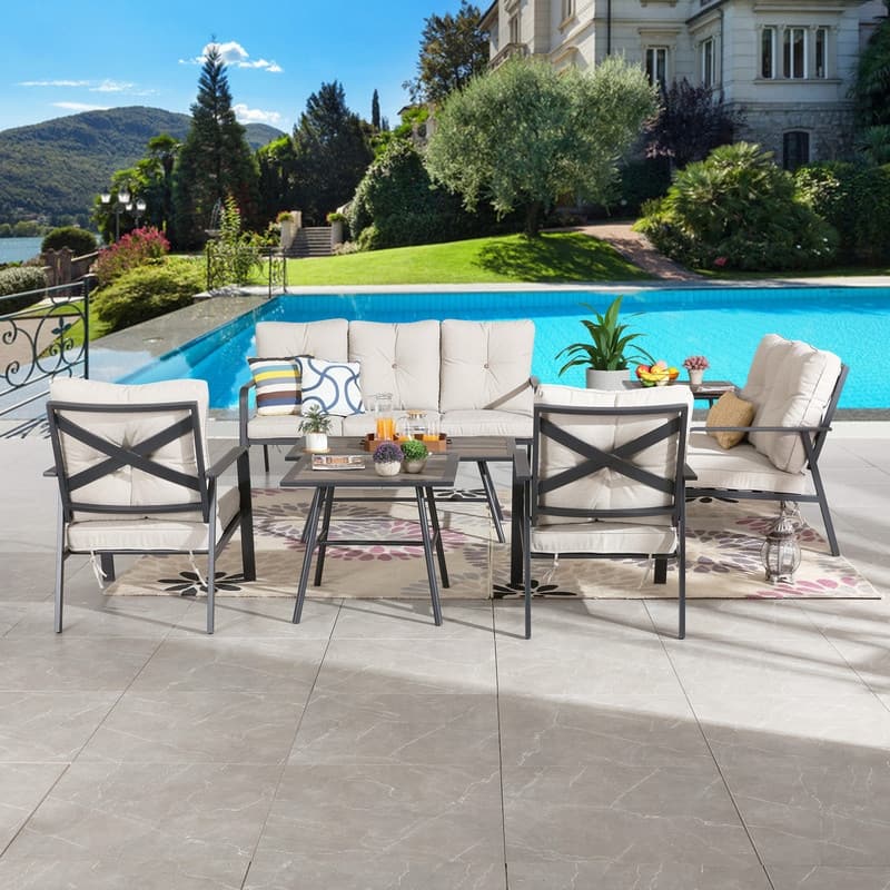 Patio Festival Curve-Arm 7-Piece Metal Outdoor Conversation Set