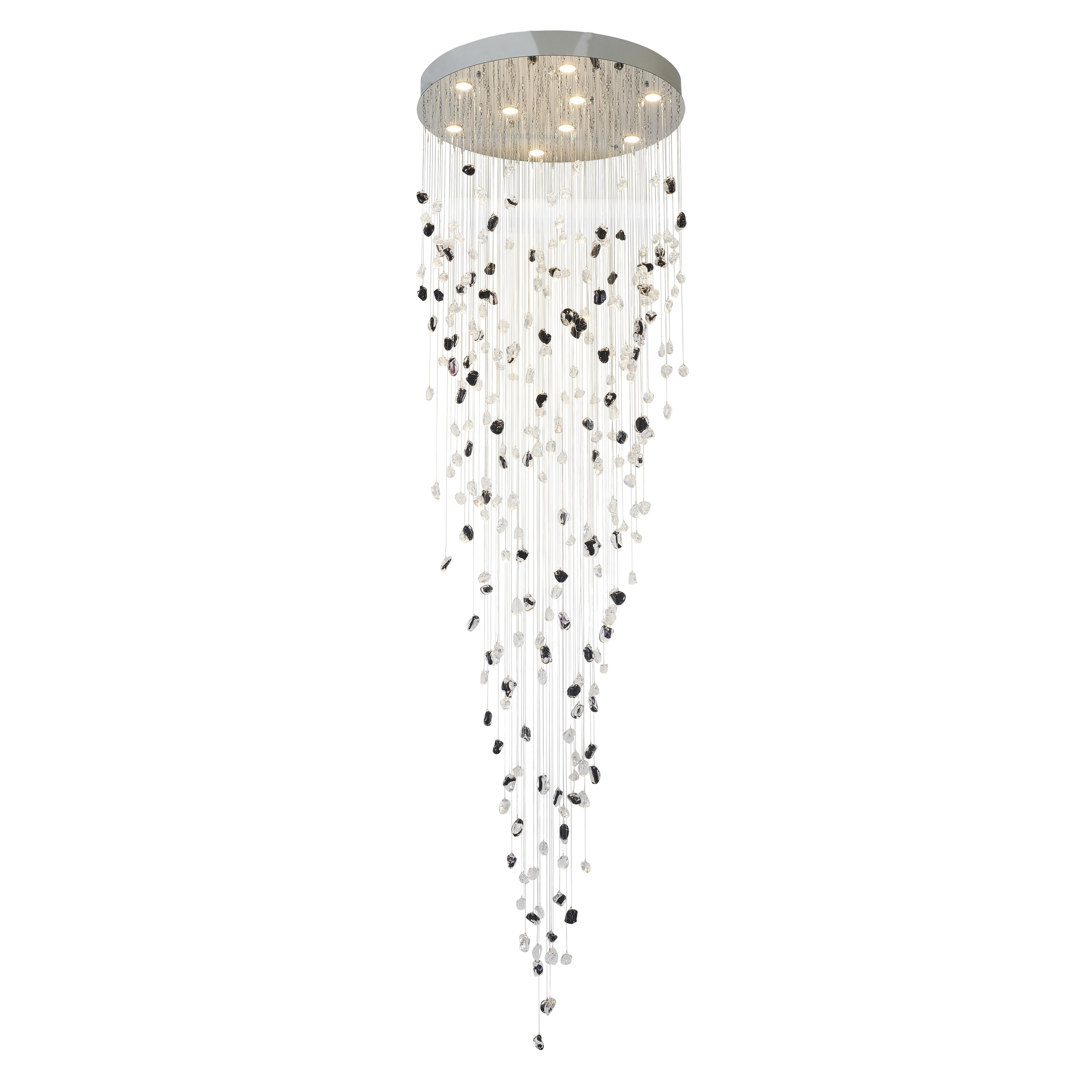 Transitional 9-Light Chrome Flushed Chandelier With Smoke And Clear Glass Stones