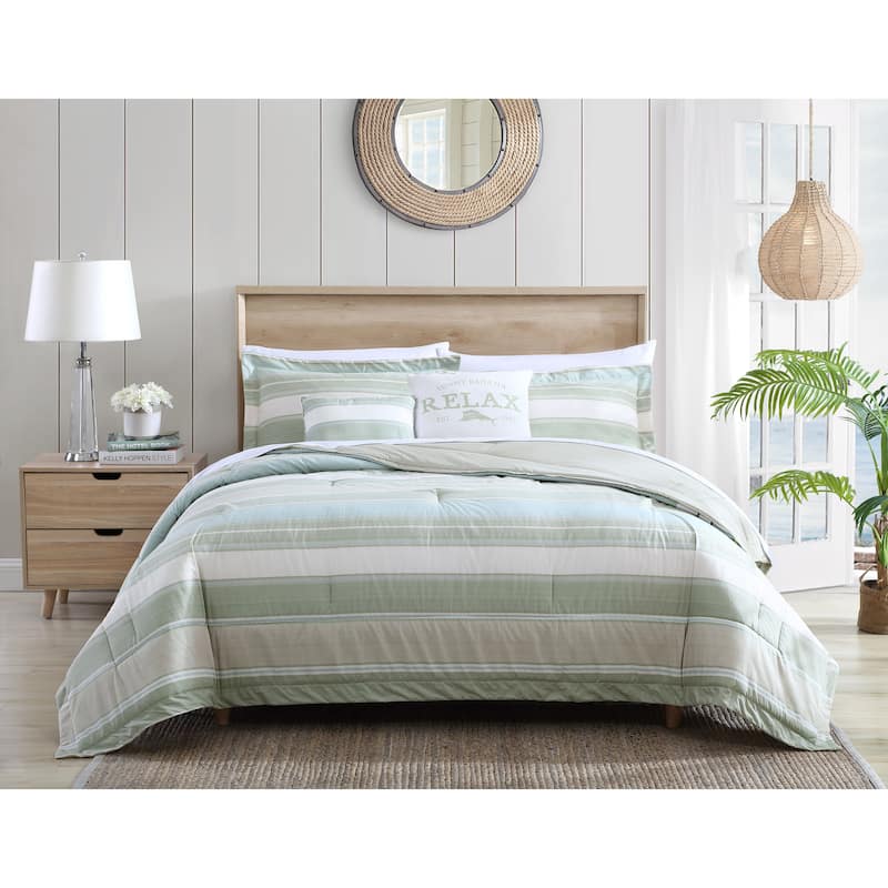 Tommy Bahama Serenity Green Cotton Reversible 5 Piece Comforter Set