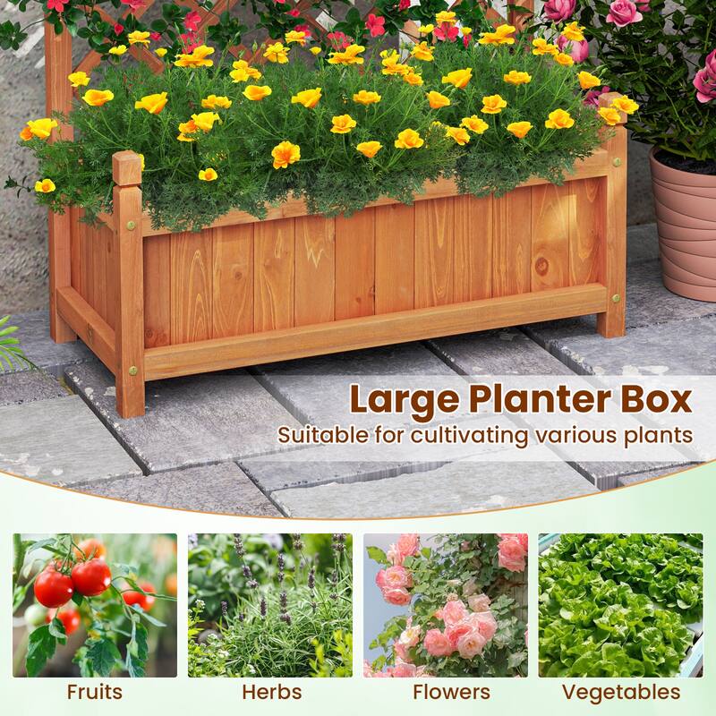 Gymax 60'' Tall Raised Garden Bed w/ Diamond Lattice Trellis Drainage