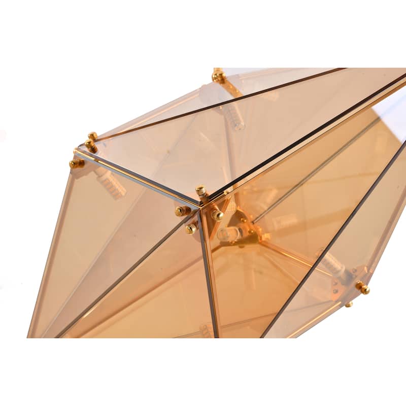 30" Gold Metal Chandelier With An amber Glass Shade