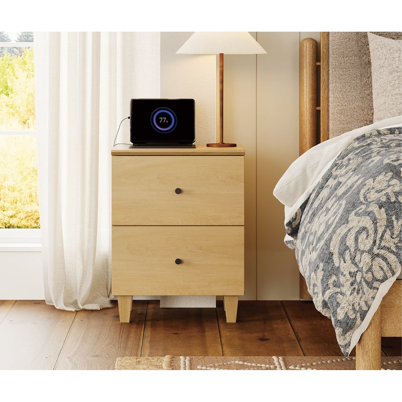 2 Drawer Nightstands with Charging Station for Bedroom