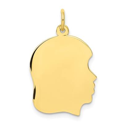 10K Yellow Gold Plain Medium .013 Gauge Facing Right Engravable Girl Head Charm