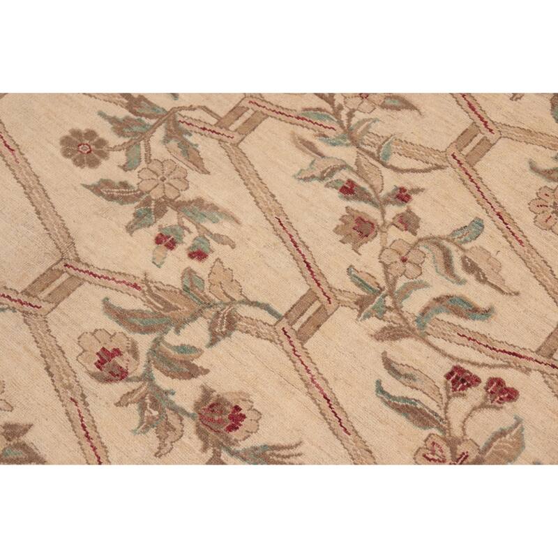 Hexagonal Trellis Floral Hand-Knotted Wool Area Rug