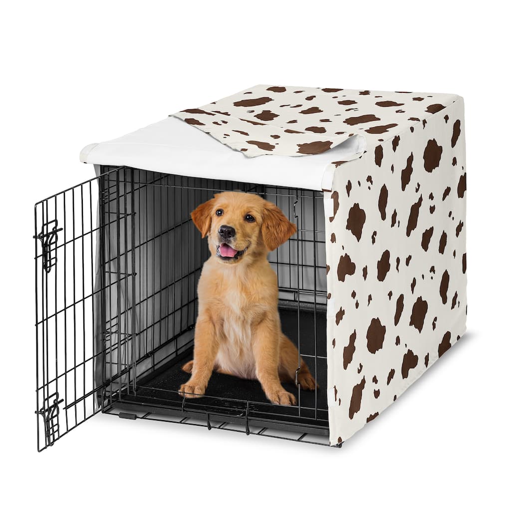 Sweet Jojo Designs Brown Western Cow Print Dog Crate Kennel Cover 36in Off White Southern Country South Wild West Animal Neutral