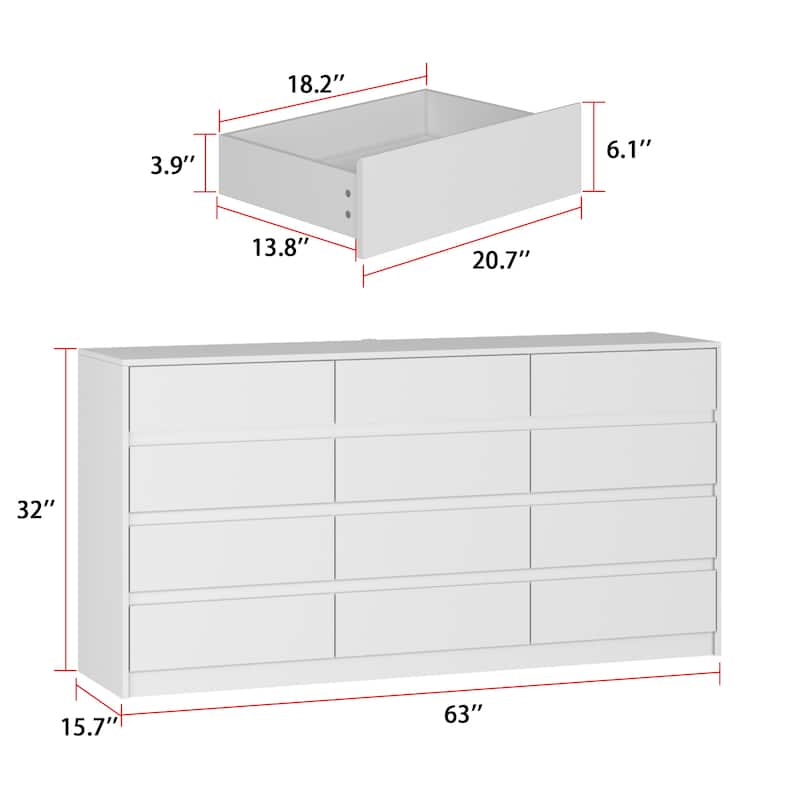 12 Drawer Dresser for Bedroom with Deep Drawers Large Floor Wood Chest