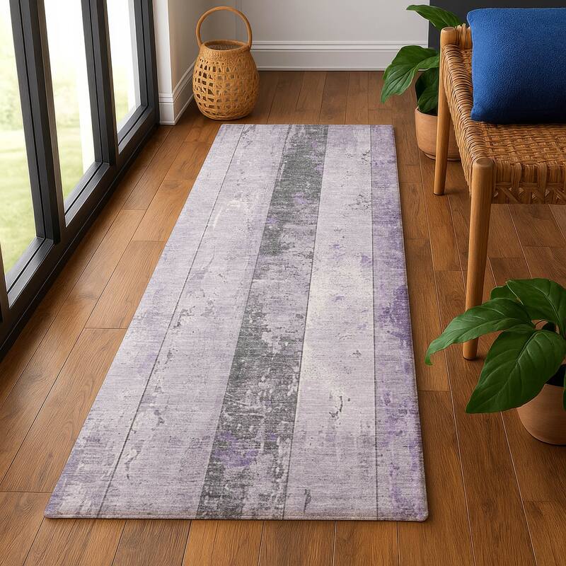 Premium Washable Super Soft Modern Stripe Mayfield Rug - Lavender - 2'3" x 7'6"
