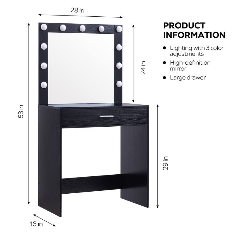 Makeup Vanity Desk with Mirror and LED Lights, Large Drawer, Adjustable Brightness and Storage Shelf